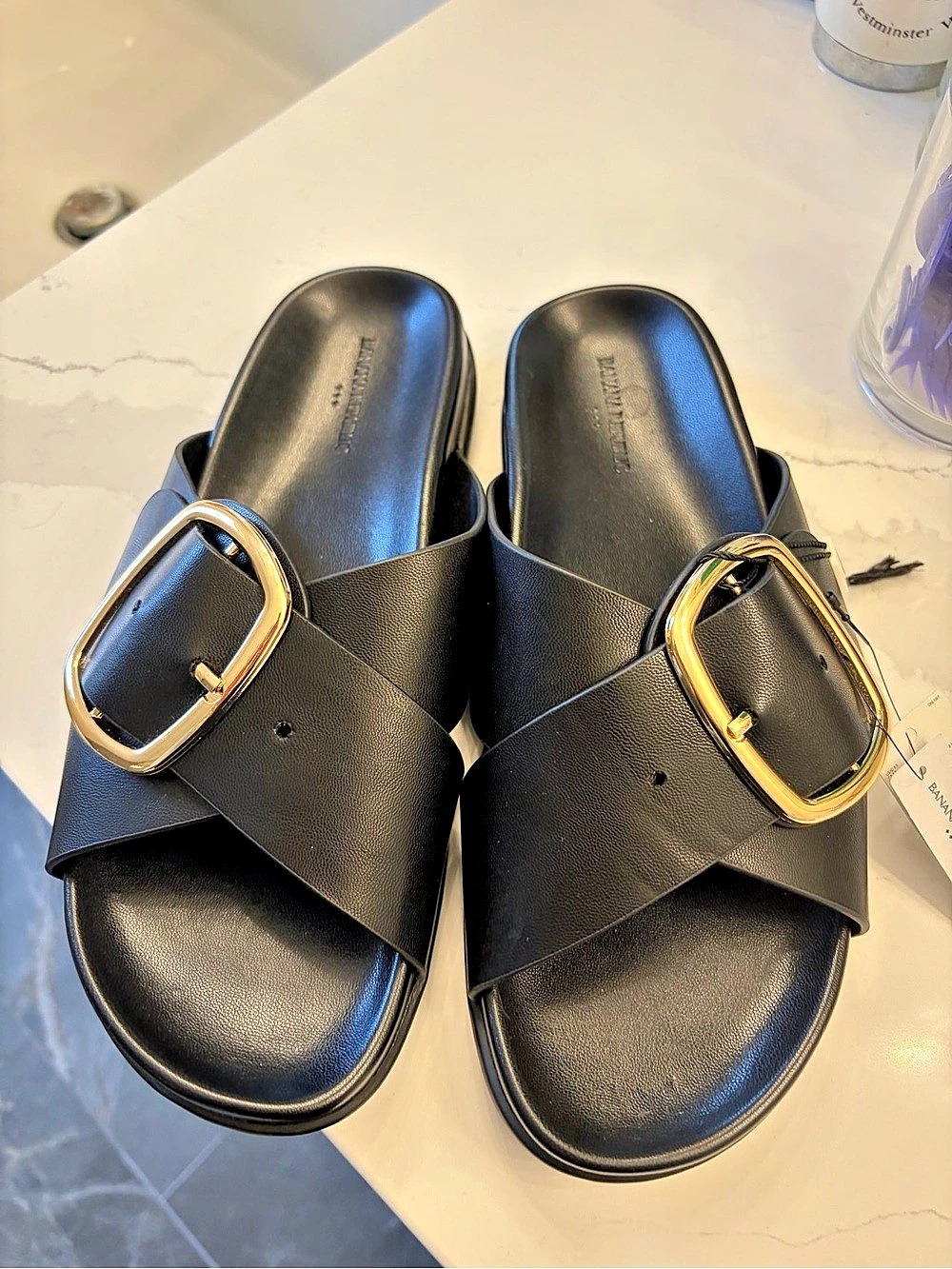 Banana Republic Black Buckle Slide Sandals US 8.5 NWT
